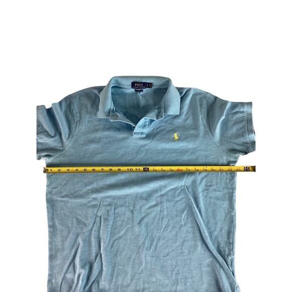 Polo Ralph Lauren Mens L Classic Polo Shirt Short Sleeve Aqua Yellow Logo - Picture 7 of 7